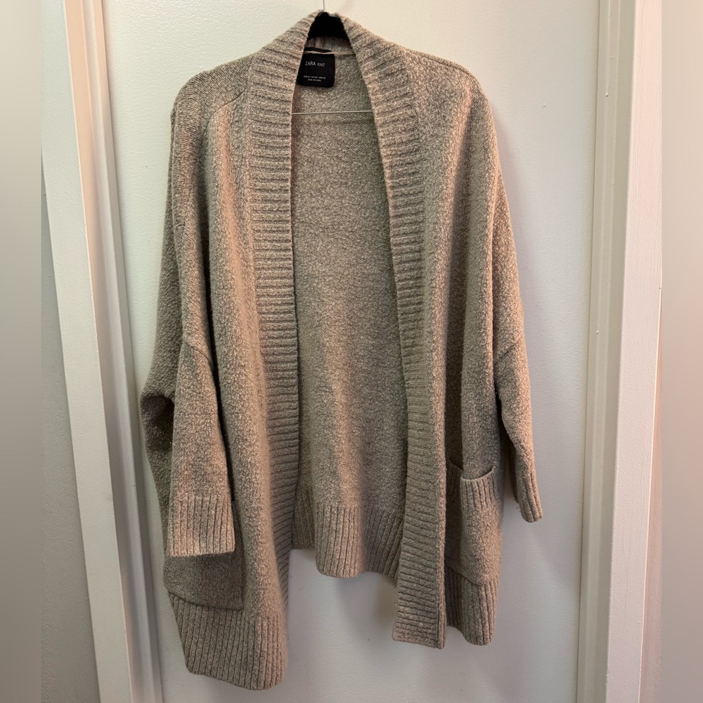Zara Knit Oversized Cardigan Grey | Cozy Open Front Sweater | Casual